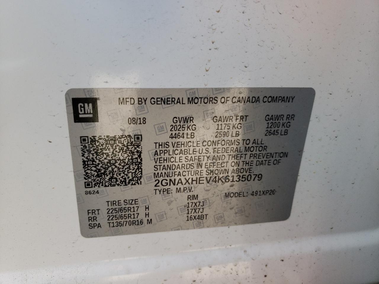 Photo 10 from auction – 2019 CHEVROLET EQUINOX LS with VIN 2GNAXHEV4K6135079