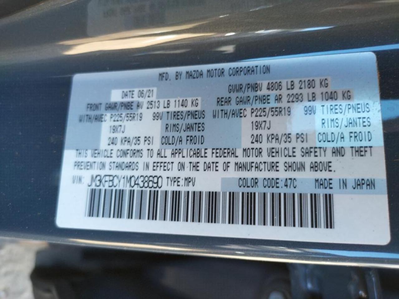 Photo 10 from auction – 2021 MAZDA CX-5 TOURI with VIN JM3KFBCY1M0438690