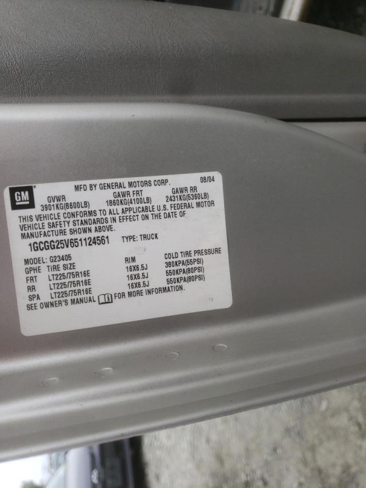 Photo 10 from auction – 2005 CHEVROLET EXPRESS G2 with VIN 1GCGG25V651124561
