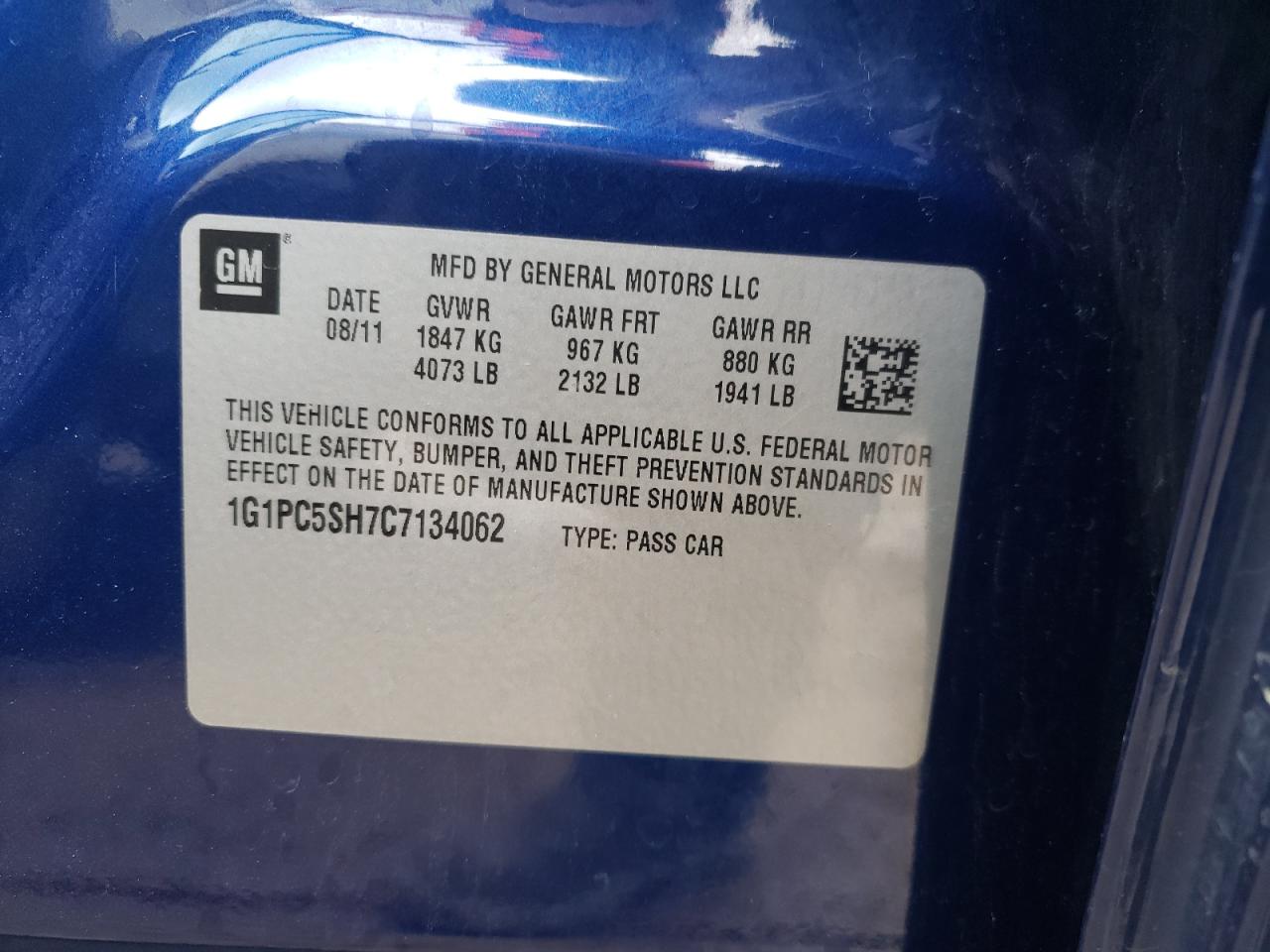 Photo 10 from auction – 2012 CHEVROLET CRUZE LS with VIN 1G1PC5SH7C7134062