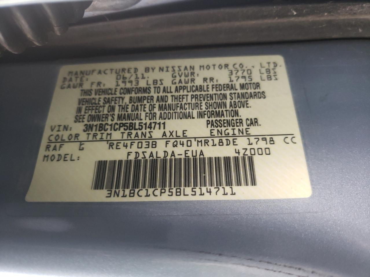 صورة رقم 10 من المزاد - 2011 NISSAN VERSA S مع VIN 3N1BC1CP5BL514711