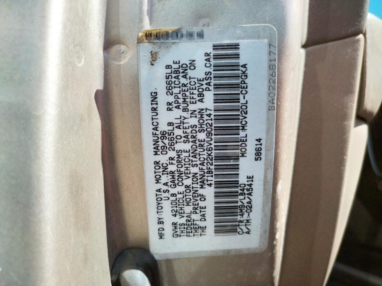 Photo 10 from auction – 1997 TOYOTA CAMRY CE with VIN 4T1BF22K6VU902147