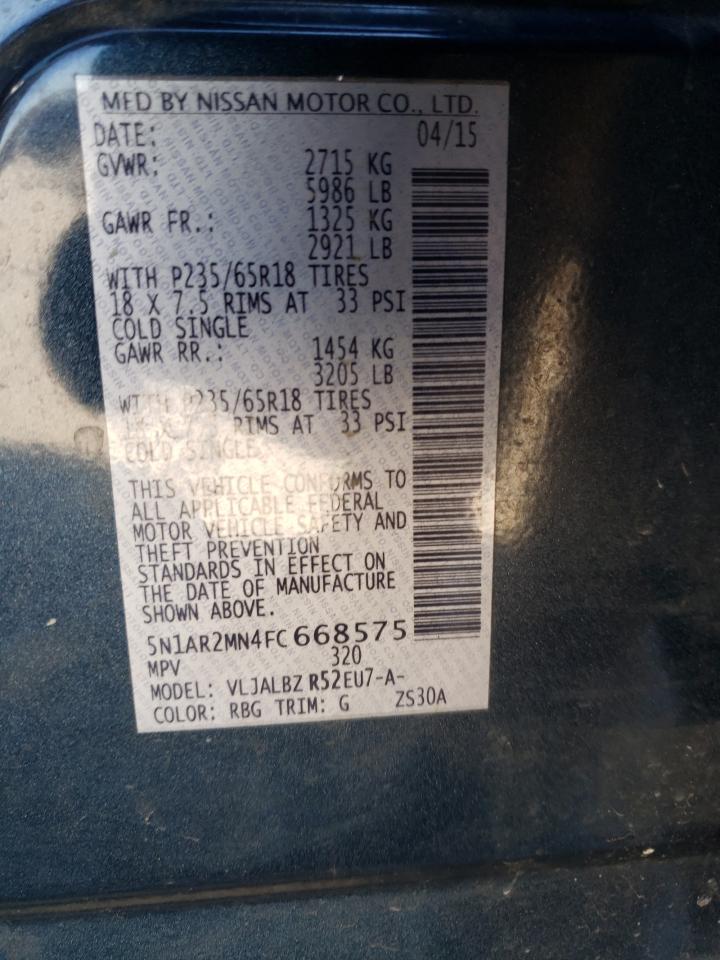 Foto 10 de la subasta – 2015 NISSAN PATHFINDER con VIN 5N1AR2MN4FC668575