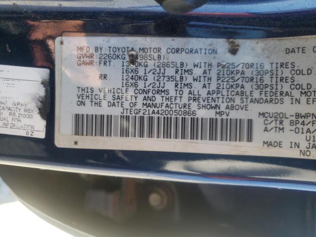 Photo 10 from auction – 2002 TOYOTA HIGHLANDER with VIN JTEGF21A420050866
