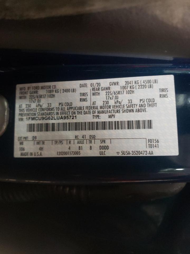 Photo 10 from auction – 2020 FORD ESCAPE SE with VIN 1FMCU9G62LUA95721
