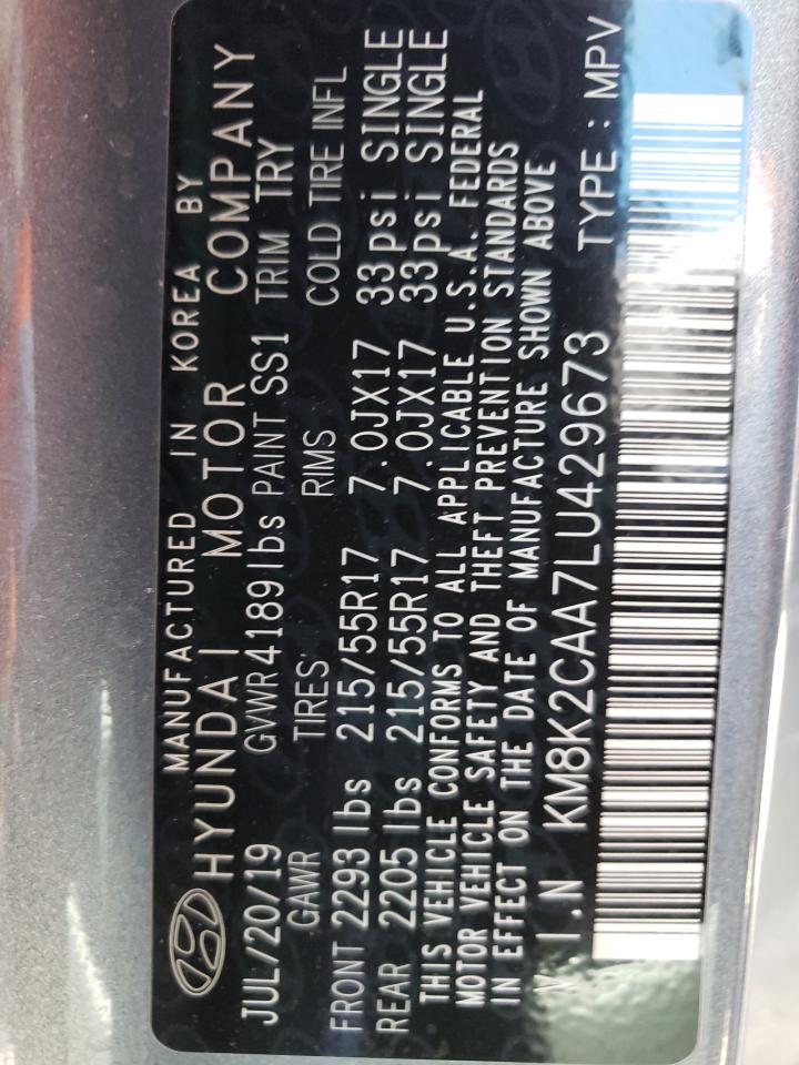 Photo 10 from auction – 2020 HYUNDAI KONA SEL with VIN KM8K2CAA7LU429673