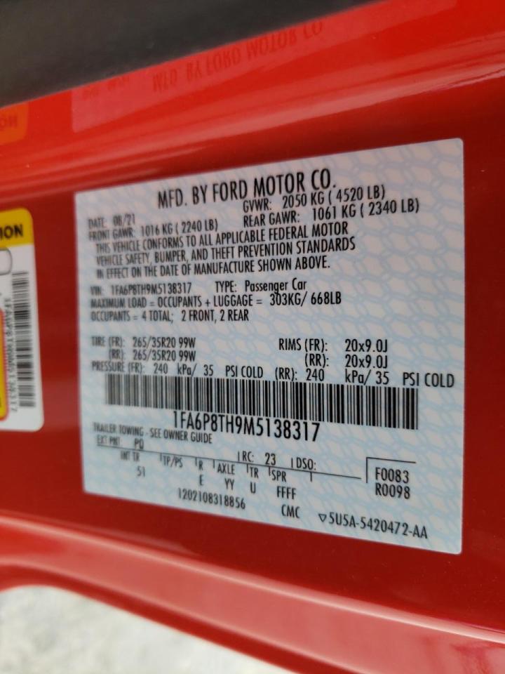 Photo 10 from auction – 2021 FORD MUSTANG with VIN 1FA6P8TH9M5138317