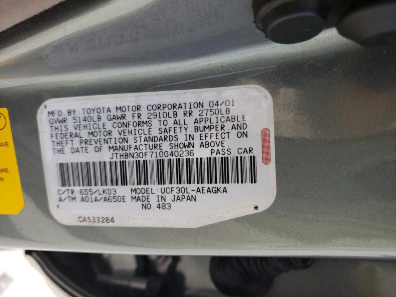 Photo 10 from auction – 2001 LEXUS LS 430 with VIN JTHBN30F710040236