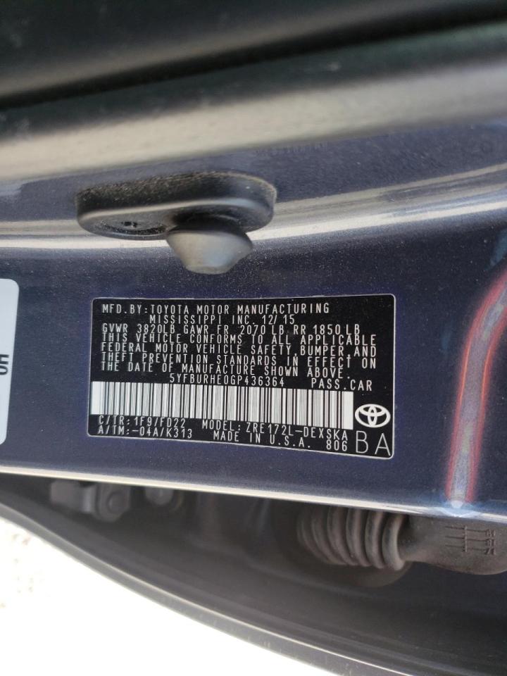 Photo 10 from auction – 2016 TOYOTA COROLLA L with VIN 5YFBURHE0GP436364