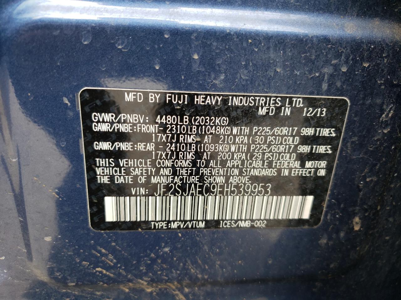 Photo 10 from auction – 2014 SUBARU FORESTER 2 with VIN JF2SJAEC9EH539953
