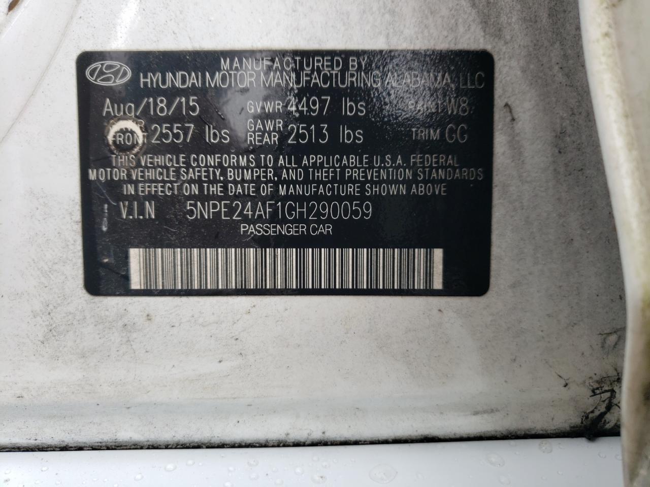 Photo 10 from auction – 2016 HYUNDAI SONATA SE with VIN 5NPE24AF1GH290059