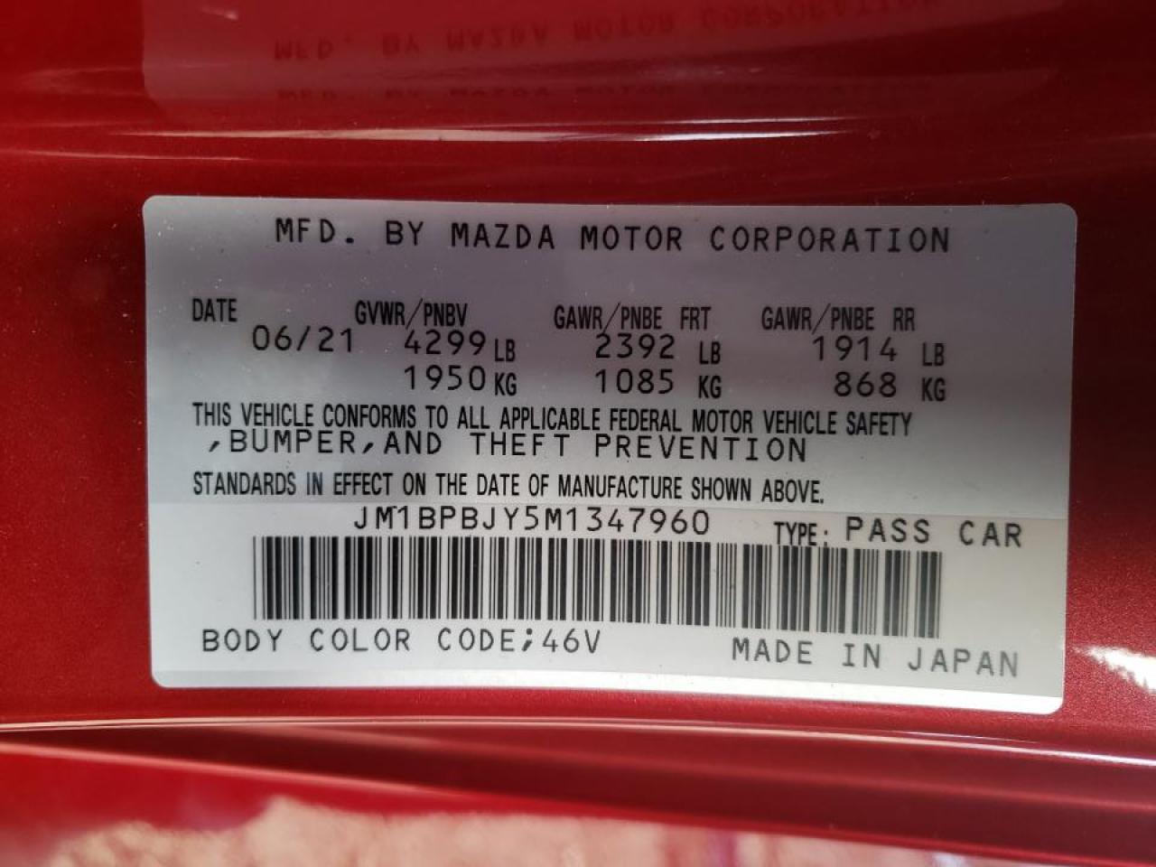 Photo 10 from auction – 2021 MAZDA 3 with VIN JM1BPBJY5M1347960