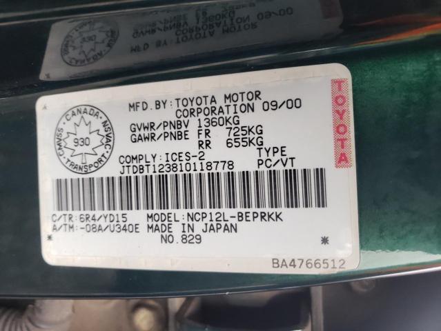Photo 10 from auction – 2001 TOYOTA ECHO with VIN JTDBT123810118778