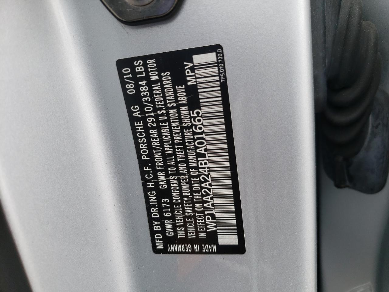 Photo 10 from auction – 2011 PORSCHE CAYENNE with VIN WP1AA2A24BLA01665