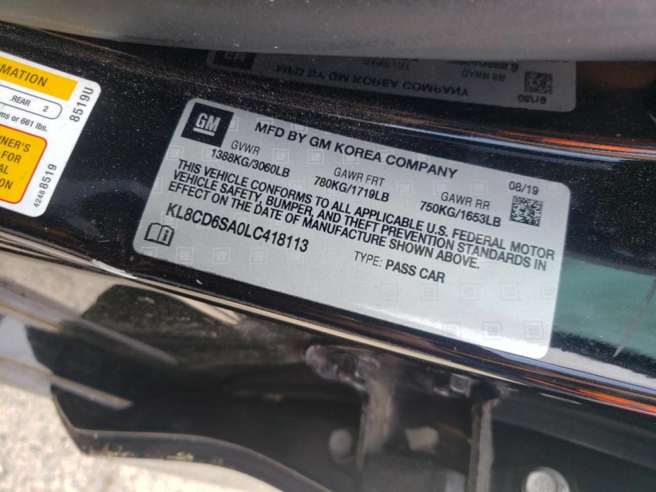 Photo 10 from auction – 2020 CHEVROLET SPARK 1LT with VIN KL8CD6SA0LC418113