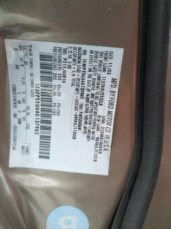 Photo 10 from auction – 2004 FORD TAURUS SES with VIN 1FAFP55U44G137962