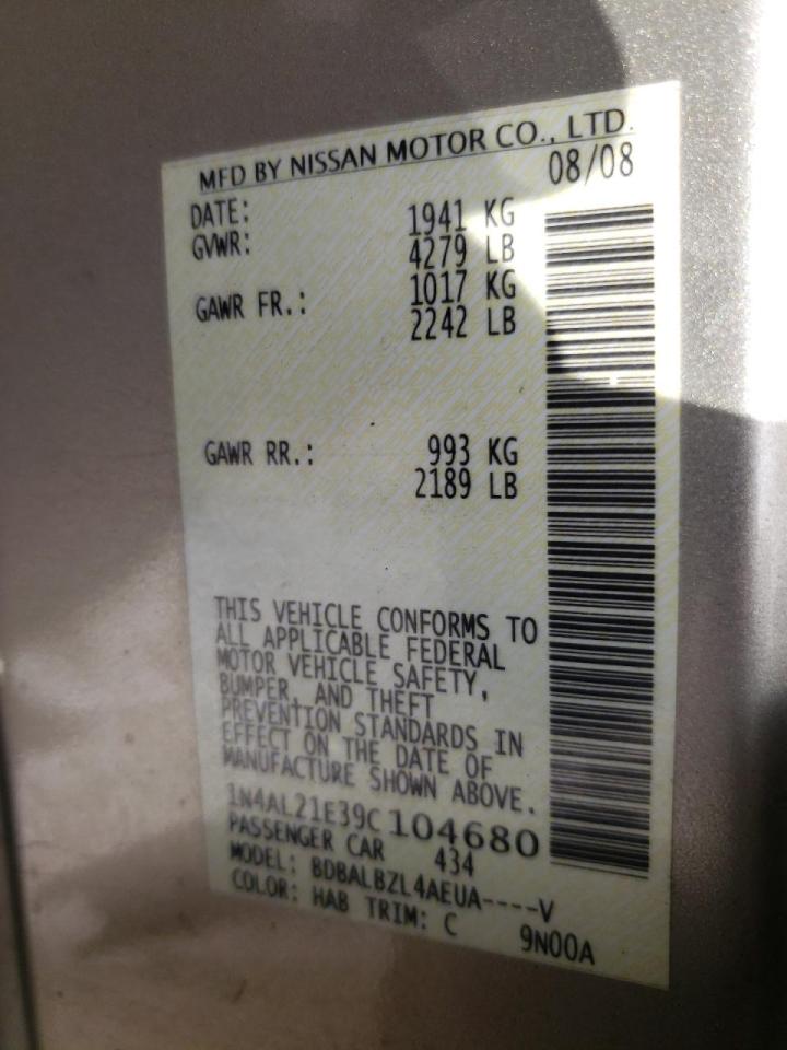 Photo 10 from auction – 2009 NISSAN ALTIMA 2.5 with VIN 1N4AL21E39C104680