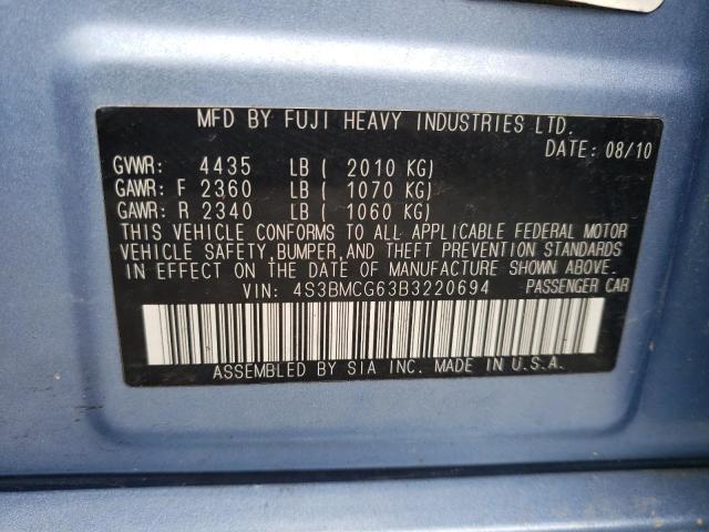 Photo 10 from auction – 2011 SUBARU LEGACY 2.5 with VIN 4S3BMCG63B3220694