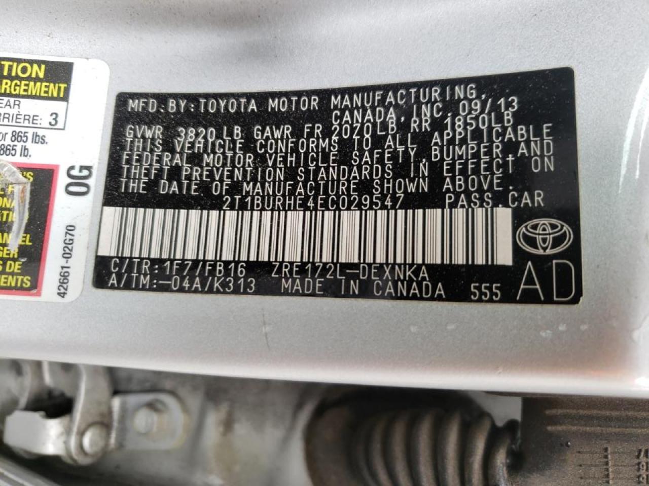 Photo 10 from auction – 2014 TOYOTA COROLLA L with VIN 2T1BURHE4EC029547
