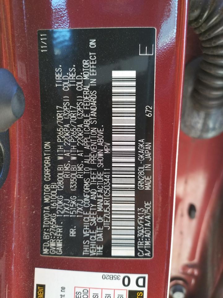 Photo 10 from auction – 2012 TOYOTA 4RUNNER SR with VIN JTEZU5JR1C5034411