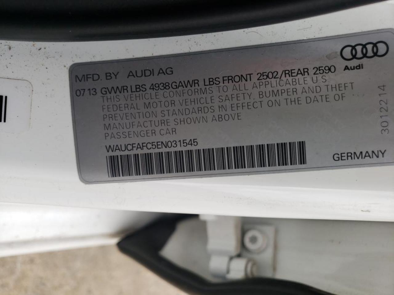 Photo 10 from auction – 2014 AUDI A6 PREMIUM with VIN WAUCFAFC5EN031545