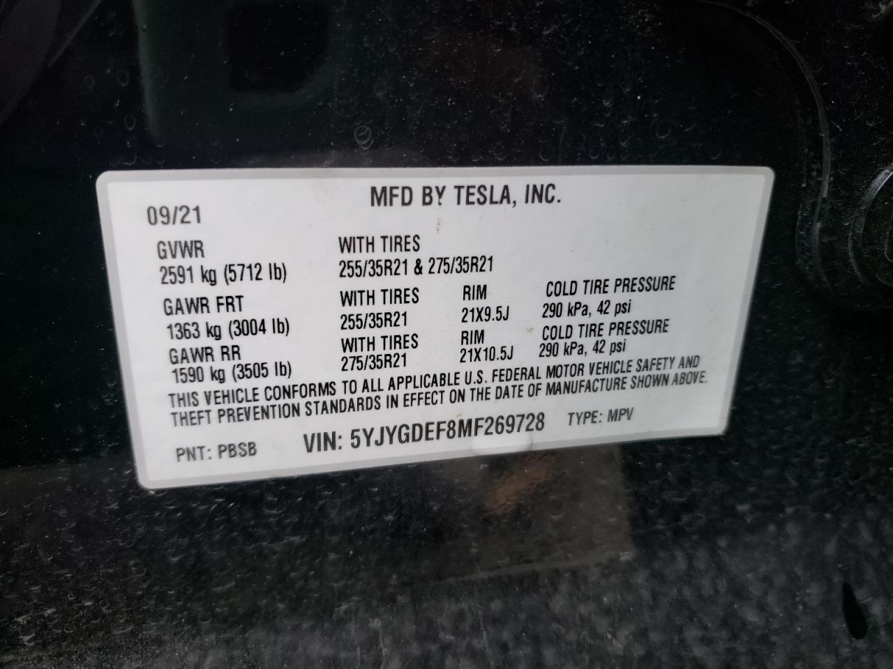 Photo 10 from auction – 2021 TESLA MODEL Y with VIN 5YJYGDEF8MF269728