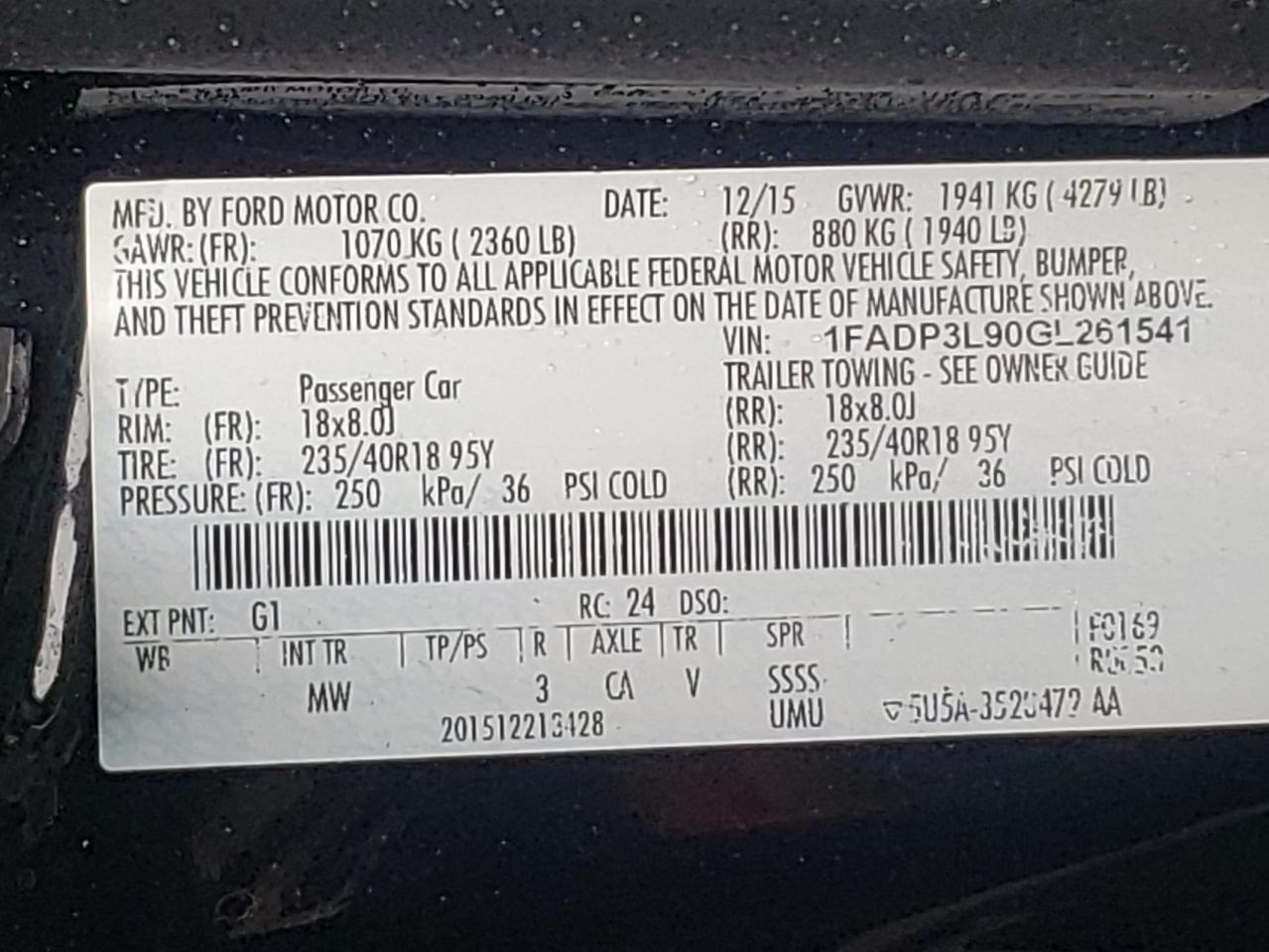 Photo 10 from auction – 2016 FORD FOCUS ST with VIN 1FADP3L90GL261541