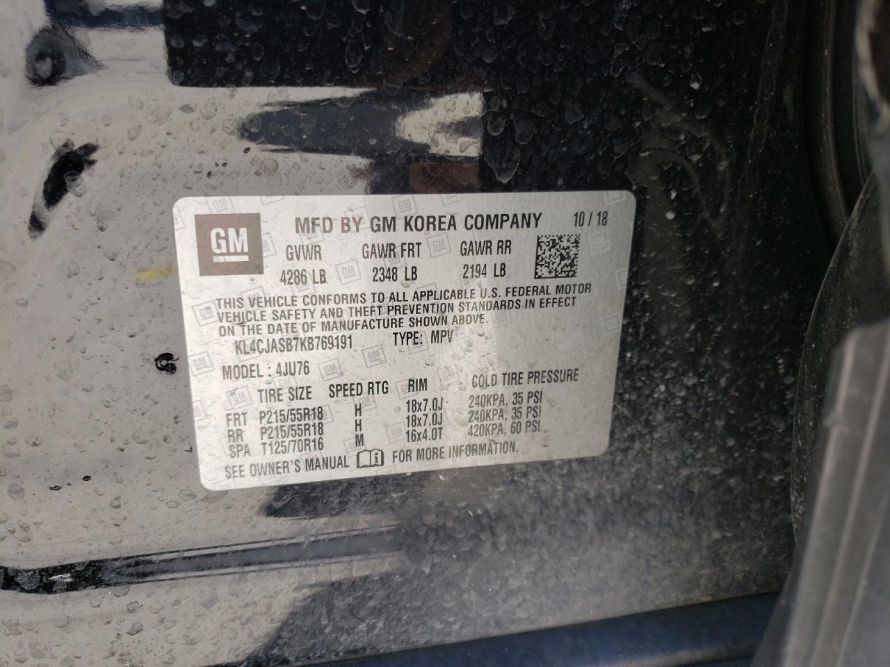 Photo 10 from auction – 2019 BUICK ENCORE PRE with VIN KL4CJASB7KB769191