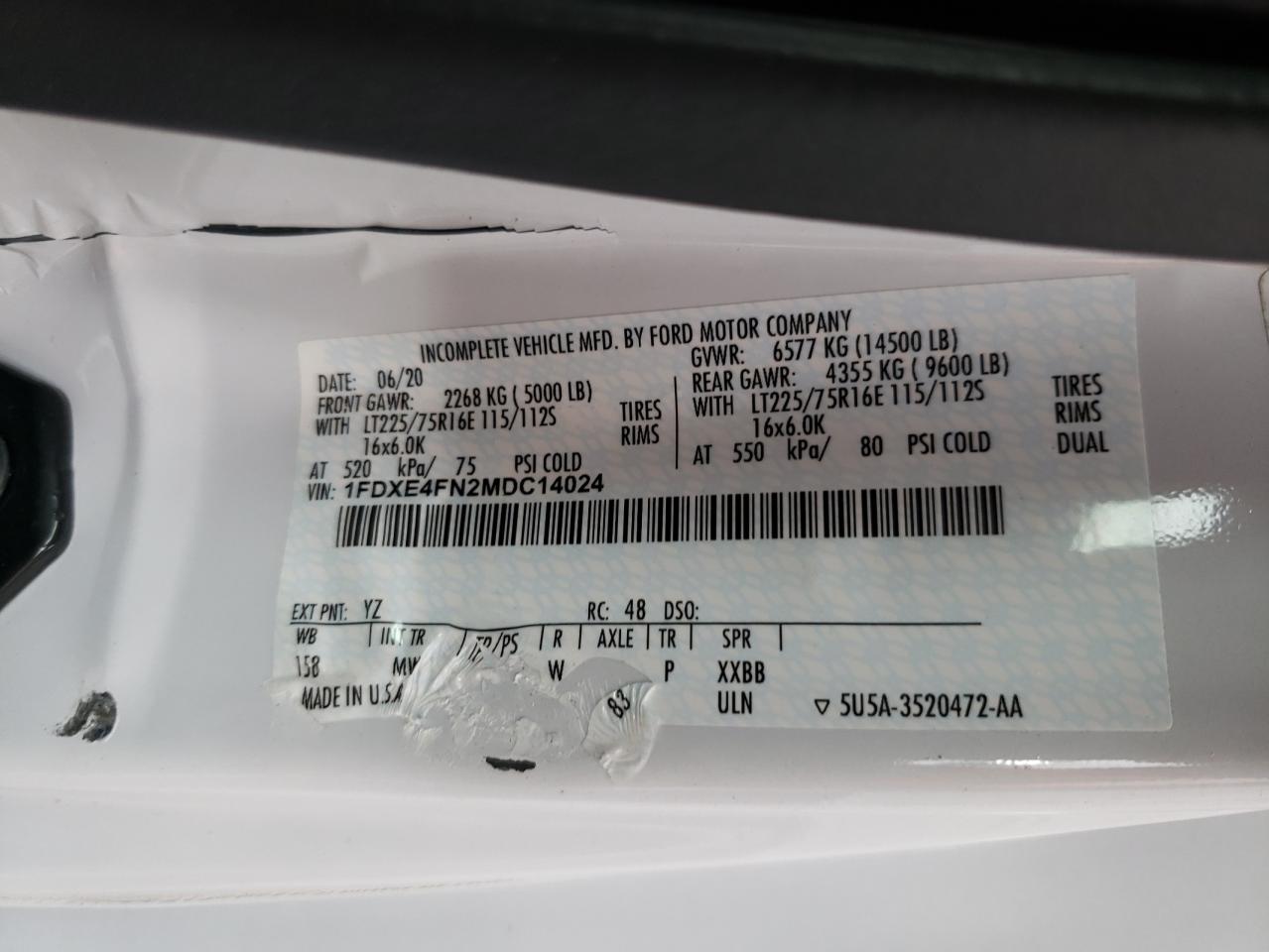 Photo 10 from auction – 2021 FORD MOTORHOME with VIN 1FDXE4FN2MDC14024