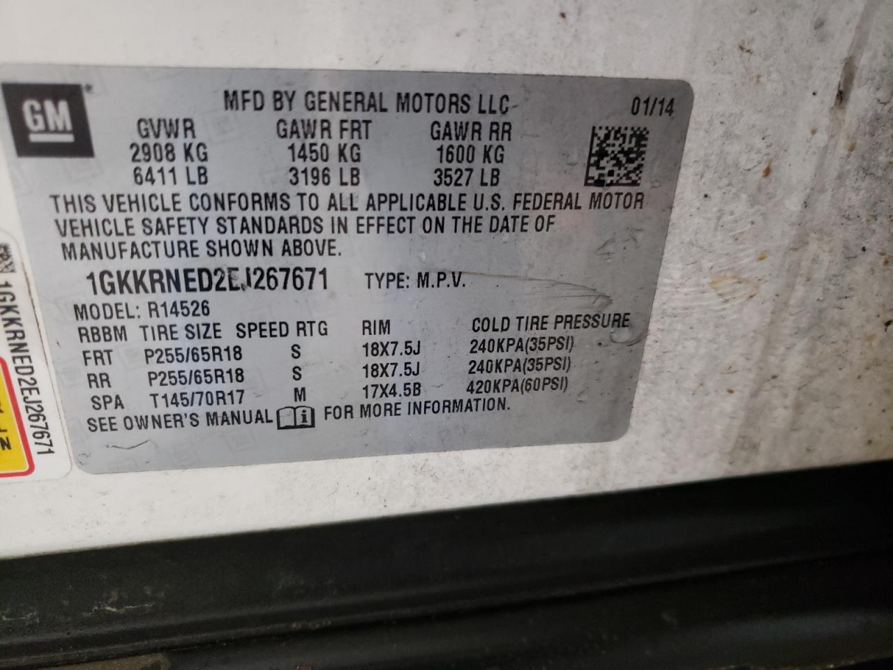 Foto 10 de la subasta – 2014 GMC ACADIA SLE con VIN 1GKKRNED2EJ267671