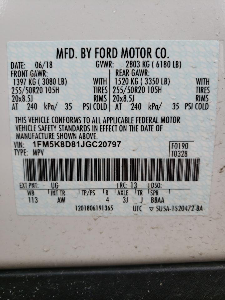 Photo 10 from auction – 2018 FORD EXPLORER X with VIN 1FM5K8D81JGC20797