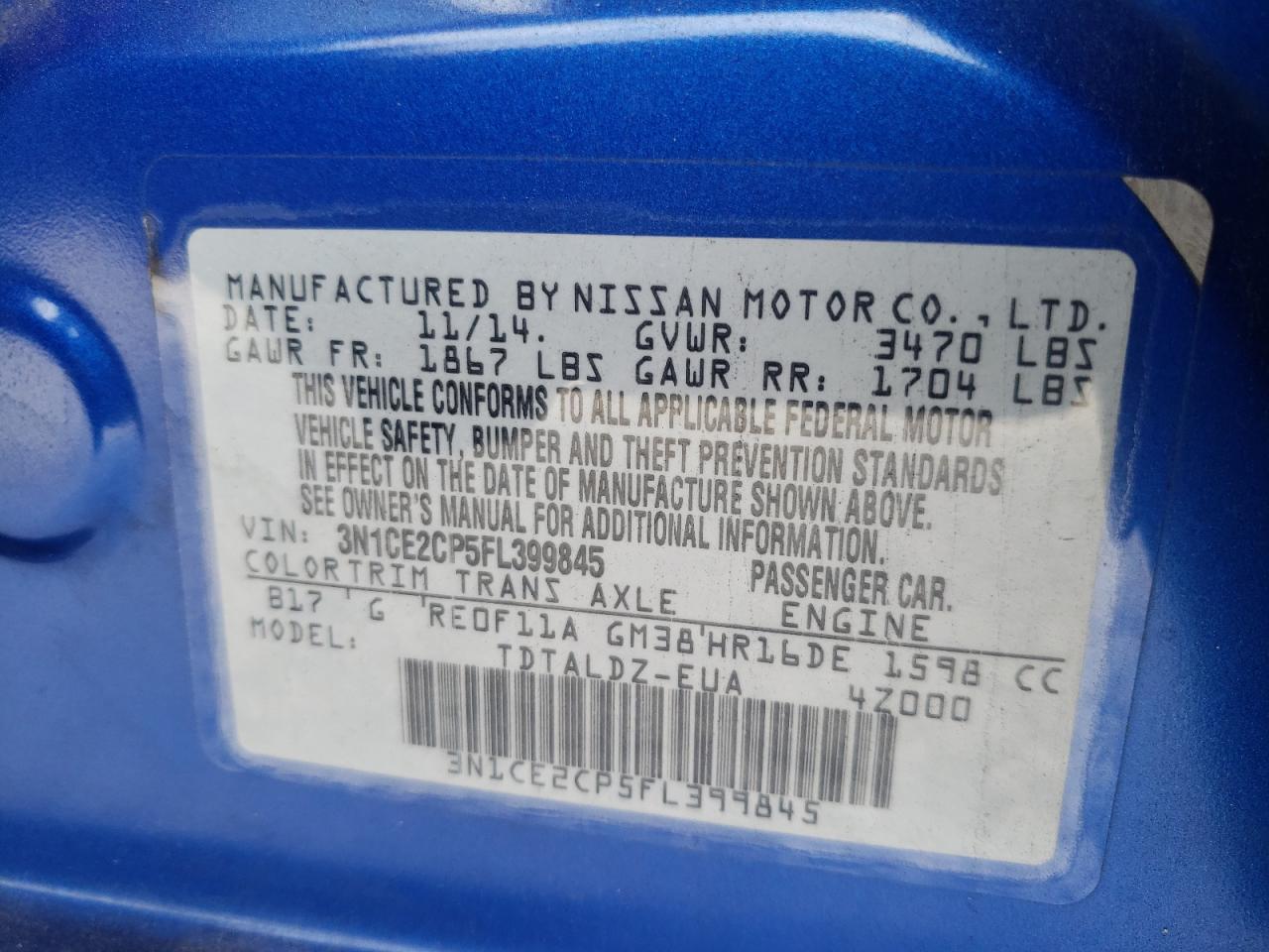 Photo 10 from auction – 2015 NISSAN VERSA NOTE with VIN 3N1CE2CP5FL399845