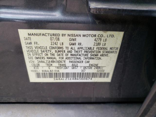 Photo 10 from auction – 2008 NISSAN ALTIMA 2.5 with VIN 1N4AL21E48N560674