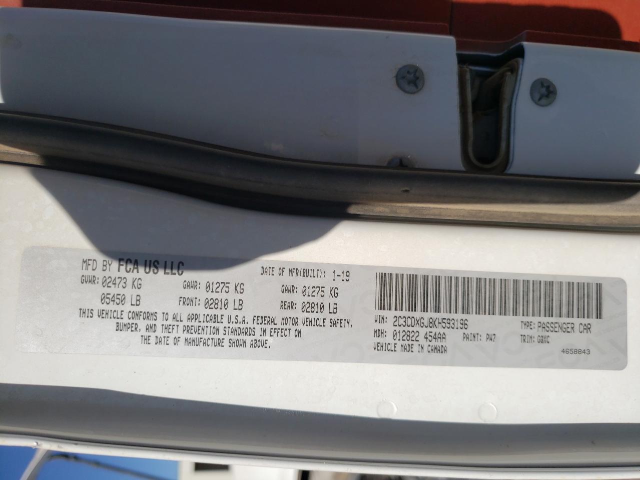 Photo 10 from auction – 2019 DODGE CHARGER SC with VIN 2C3CDXGJ8KH593196