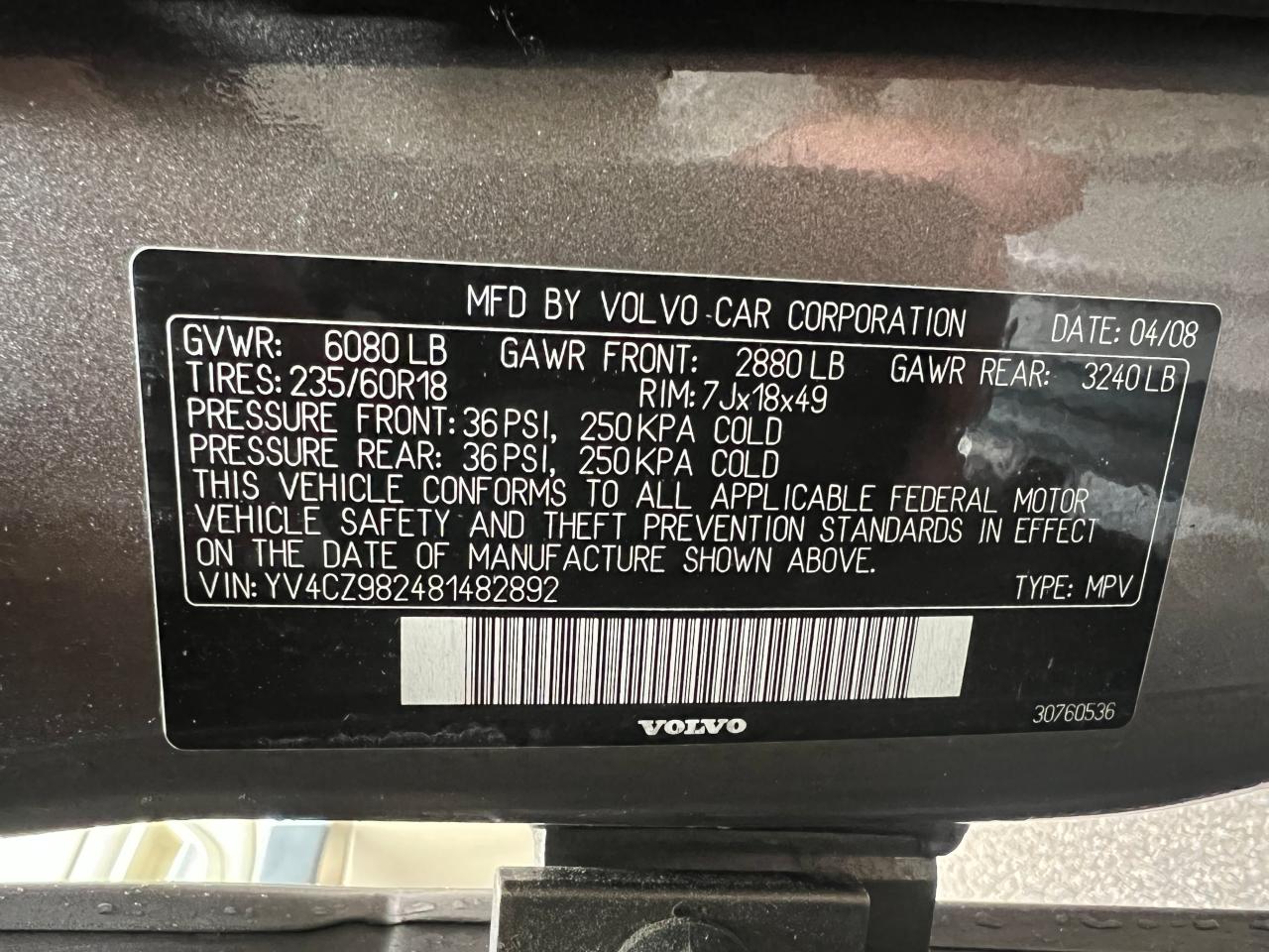 Photo 10 from auction – 2008 VOLVO XC90 3.2 with VIN YV4CZ982481482892