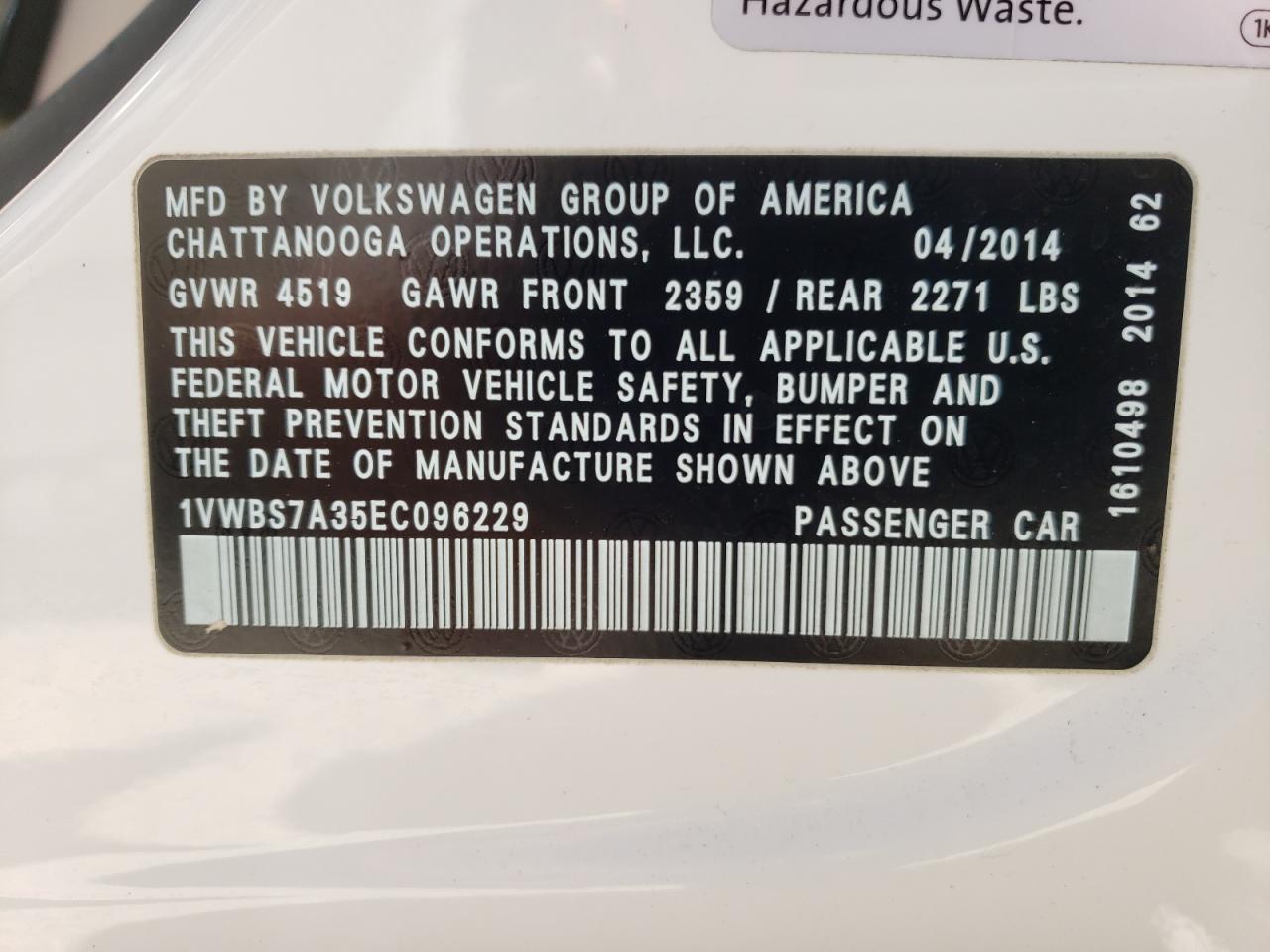 Photo 10 from auction – 2014 VOLKSWAGEN PASSAT SE with VIN 1VWBS7A35EC096229