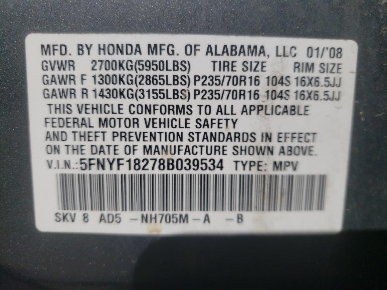 Photo 10 from auction – 2008 HONDA PILOT VP with VIN 5FNYF18278B039534