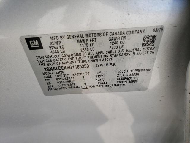 Photo 10 from auction – 2016 CHEVROLET EQUINOX LT with VIN 2GNALCEK5G1165359