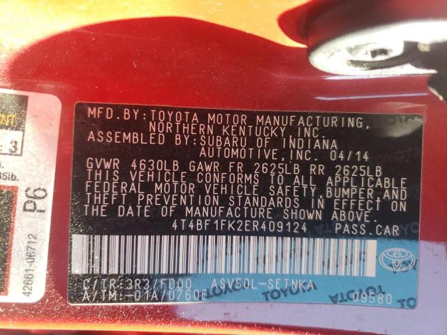 Photo 10 from auction – 2014 TOYOTA CAMRY L with VIN 4T4BF1FK2ER409124