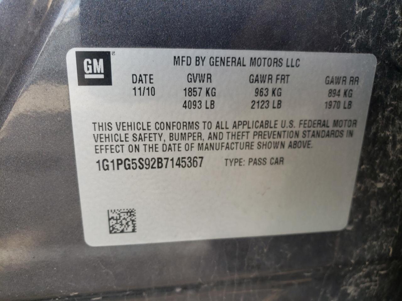 Photo 10 from auction – 2011 CHEVROLET CRUZE LT with VIN 1G1PG5S92B7145367