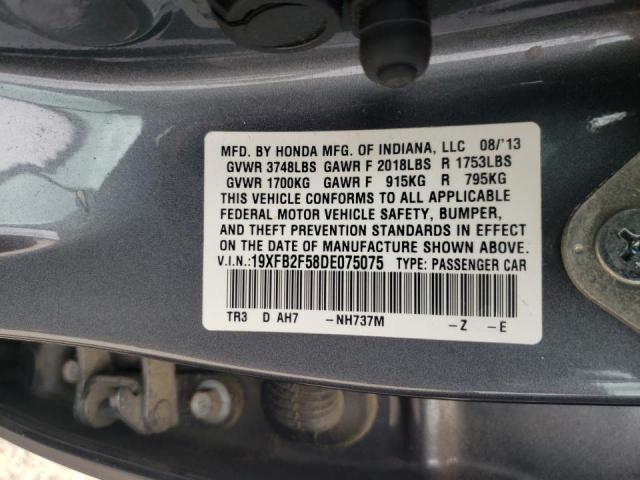 Photo 10 from auction – 2013 HONDA CIVIC LX with VIN 19XFB2F58DE075075
