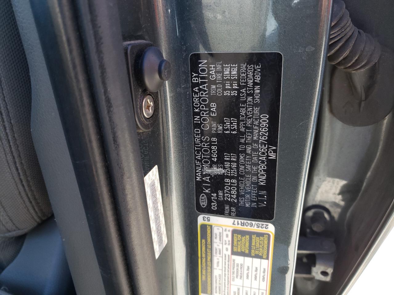 Photo 10 from auction – 2014 KIA SPORTAGE L with VIN KNDPBCAC6E7626900