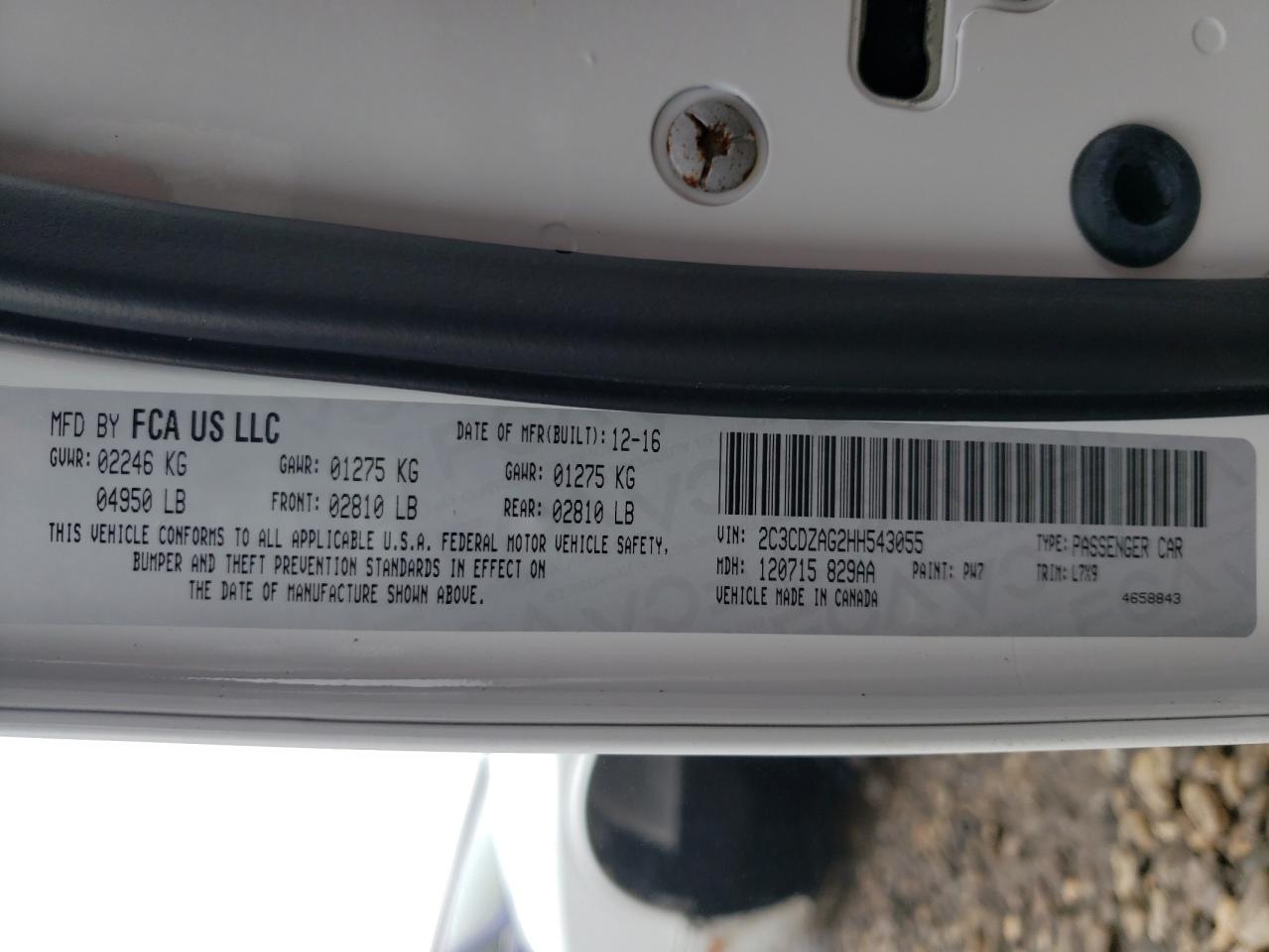 Photo 10 from auction – 2017 DODGE CHALLENGER with VIN 2C3CDZAG2HH543055