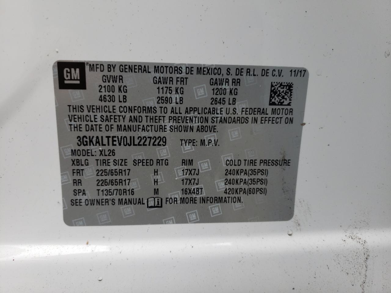 Photo 10 from auction – 2018 GMC TERRAIN SL with VIN 3GKALTEV0JL227229