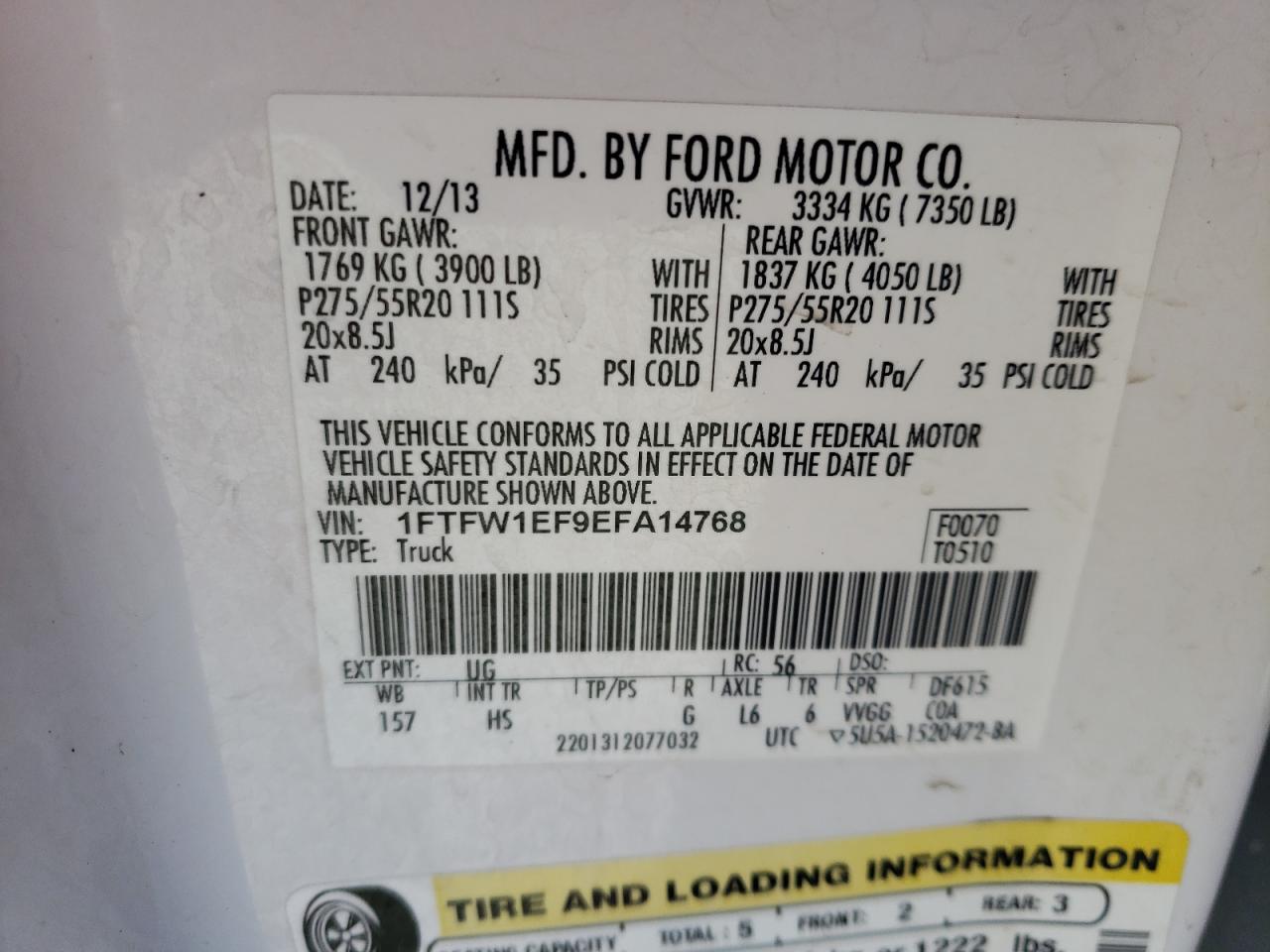 Photo 10 from auction – 2014 FORD F150 SUPER with VIN 1FTFW1EF9EFA14768