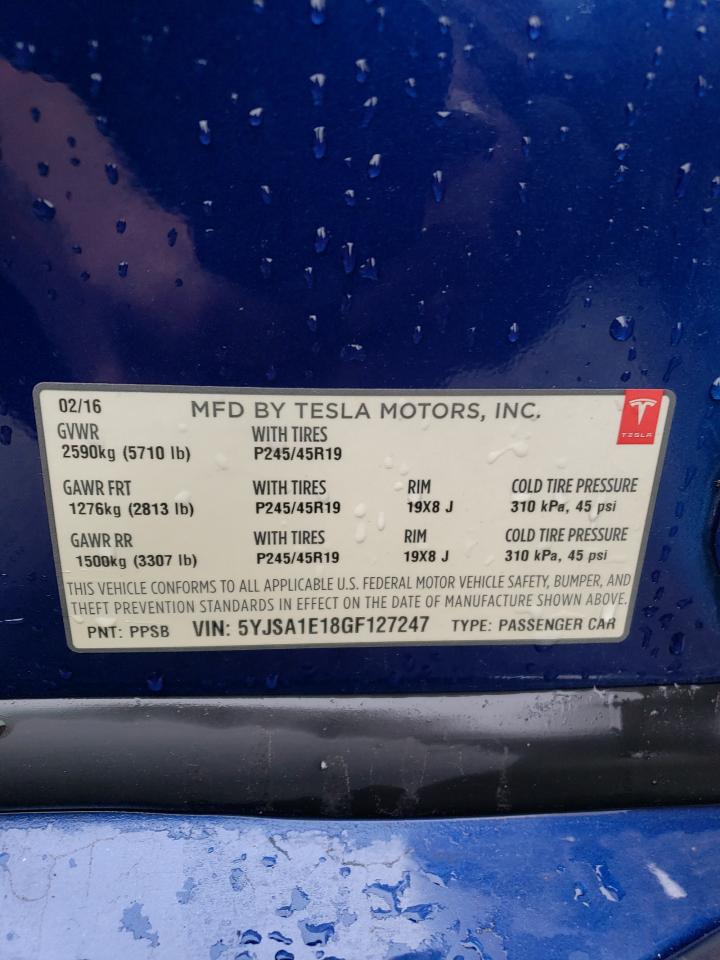 Photo 10 from auction – 2016 TESLA MODEL S with VIN 5YJSA1E18GF127247