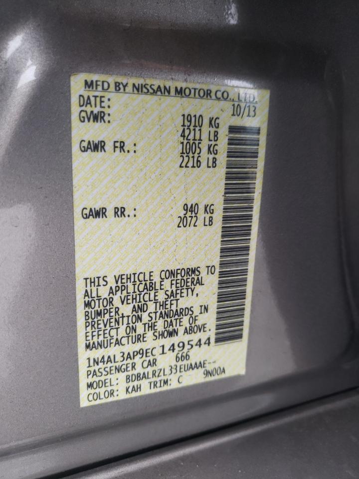 Photo 10 from auction – 2014 NISSAN ALTIMA 2.5 with VIN 1N4AL3AP9EC149544