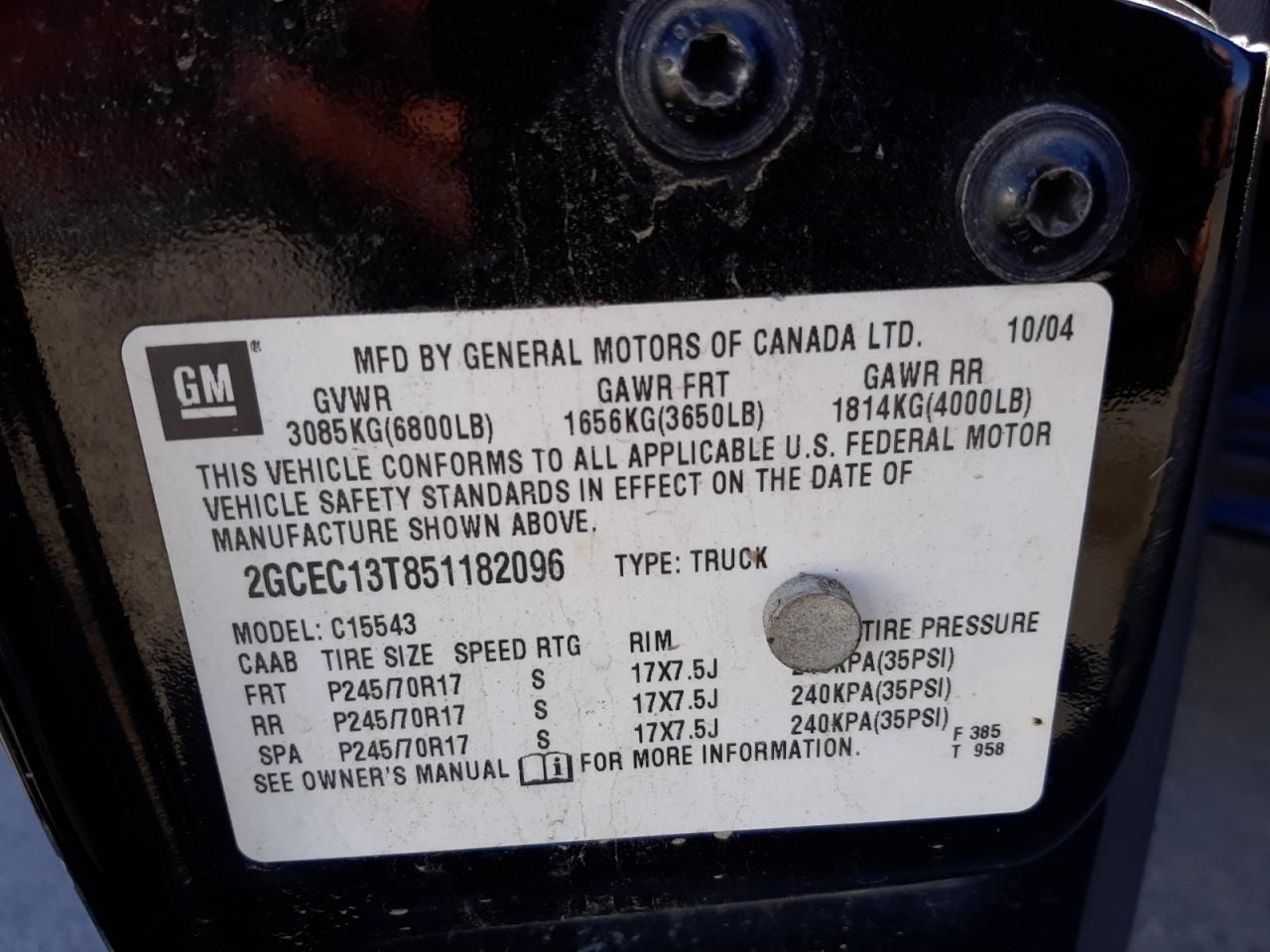 Photo 10 from auction – 2005 CHEVROLET SILVERADO with VIN 2GCEC13T851182096