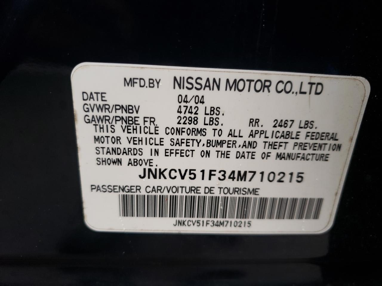 Photo 10 from auction – 2004 INFINITI G35 with VIN JNKCV51F34M710215