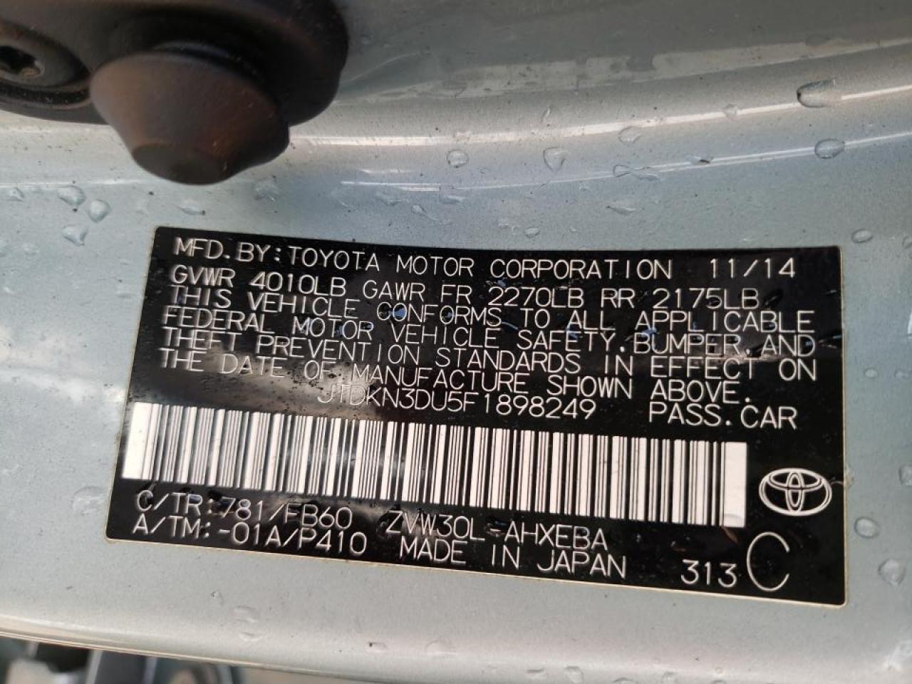 Photo 10 from auction – 2015 TOYOTA PRIUS with VIN JTDKN3DU5F1898249